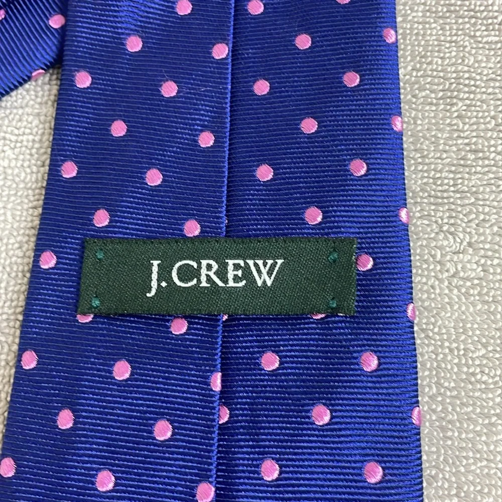 J Crew Men’s Tie Blue Pink Dots Classic Preppy Work